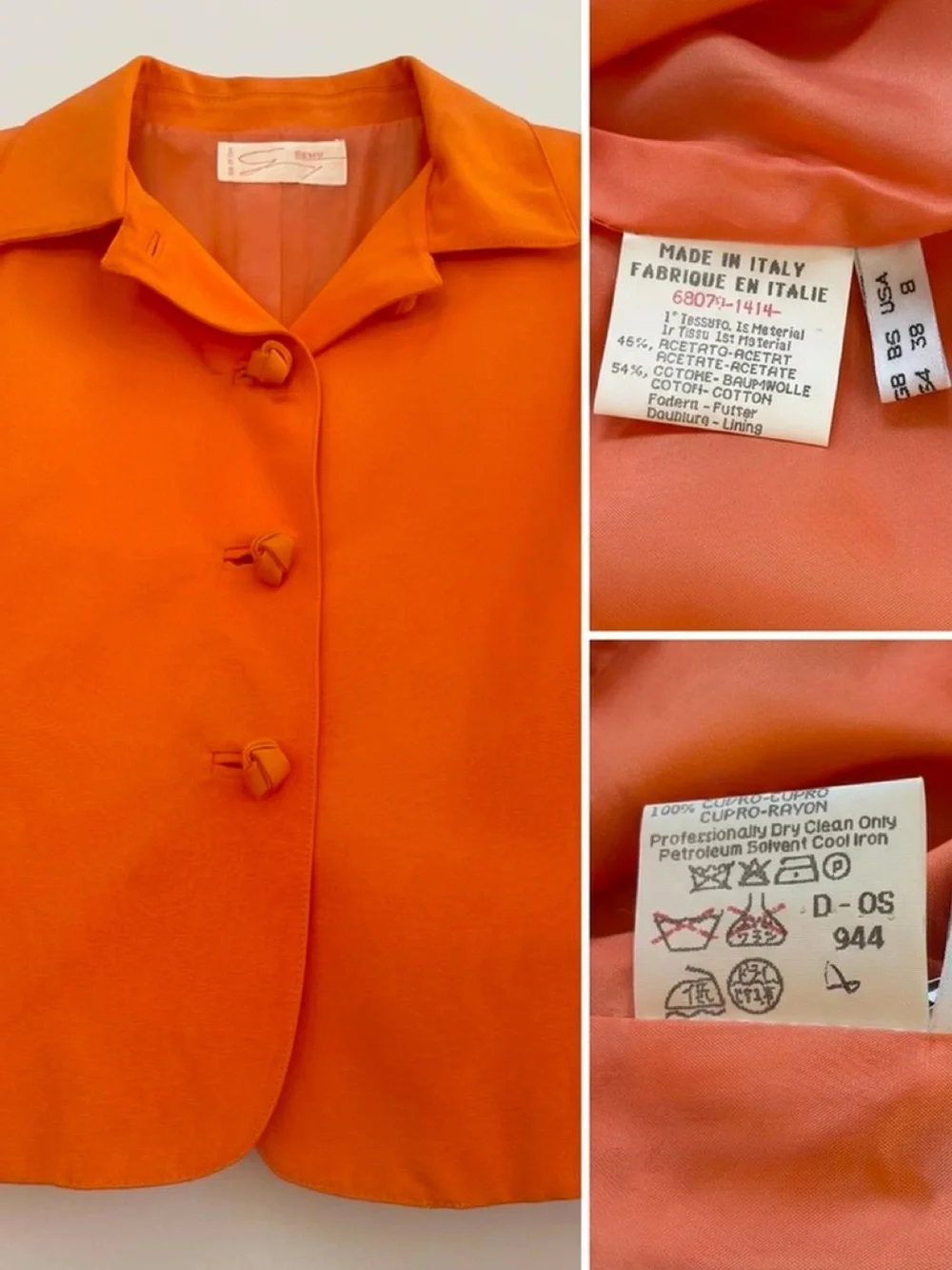 Vintage Genny Orange Skirt Suit Set Size 8 Made In Italy Blazer Jacket Pencil